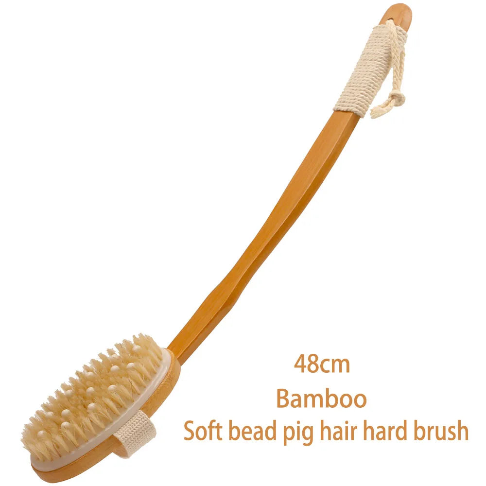 Bamboo Super Long 48cm Curved Handle Pig Mane Bath Brush