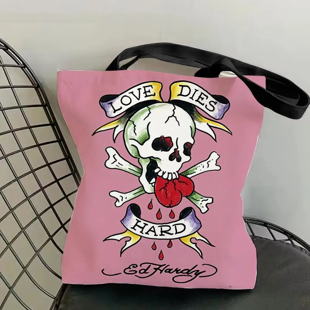 Fashion e-EdS H-HardyS Storage Bags Canvas Double-Sided Print Fashion Shoulder Tote Shopping Bag Gift Eco Handbags