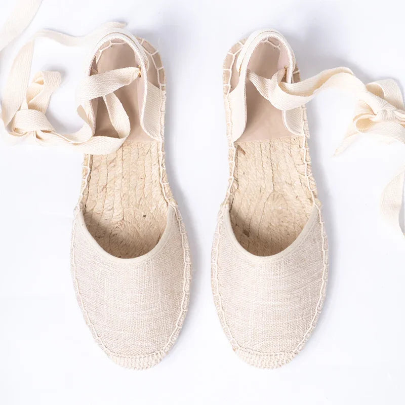 Shoes for Women Hemp Rope Bottom Ladies Sandals Flat Shoes Women Strappy Fisherman Sandals Women Spring and Summer Lace Students