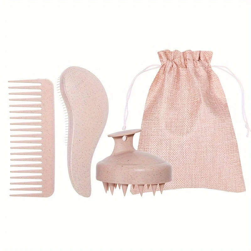 Eco-Friendly Hair Brush Set Soft Bristles & Portable Silicone Scalp Massager with Colorful Gift Set - for Normal Hair Types