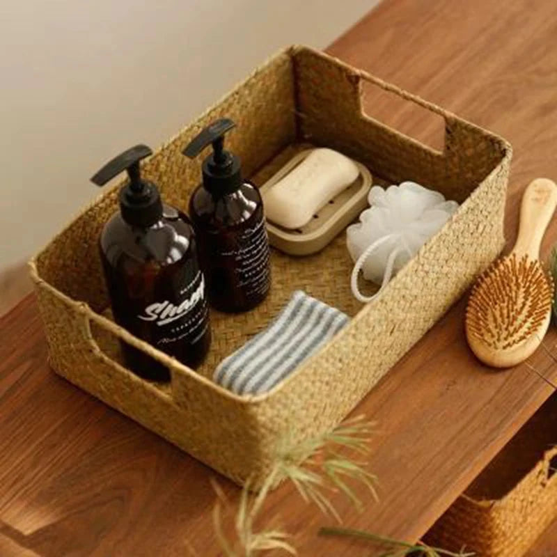 Zerolife Natural Woven Seagrass Basket, Straw Wicker Storage Container for Home Table, Fruit Bread Towels & Small Kitchen