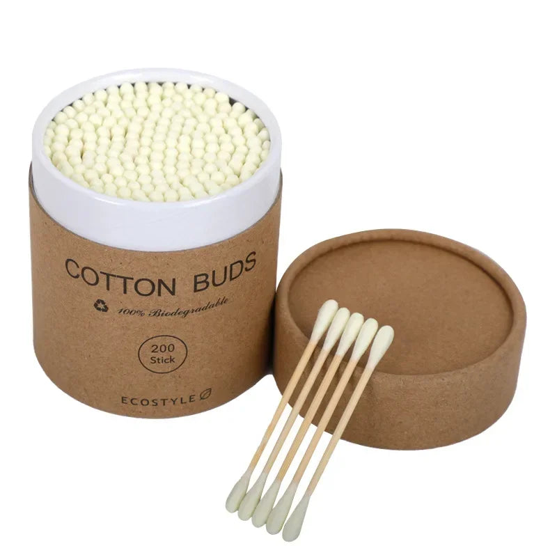 200Pcs Bamboo Cotton Swab Wood Sticks Soft Cotton Buds Cleaning of Ears Tampons Health Beauty Disposable Colored Cotton Swabs