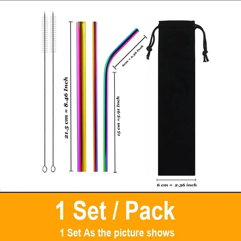 Reusable Metal Straws Set 304 Stainless Steel Drinking Straw for Bubble Tea with Bursh Portable Bag Eco Friendly Products