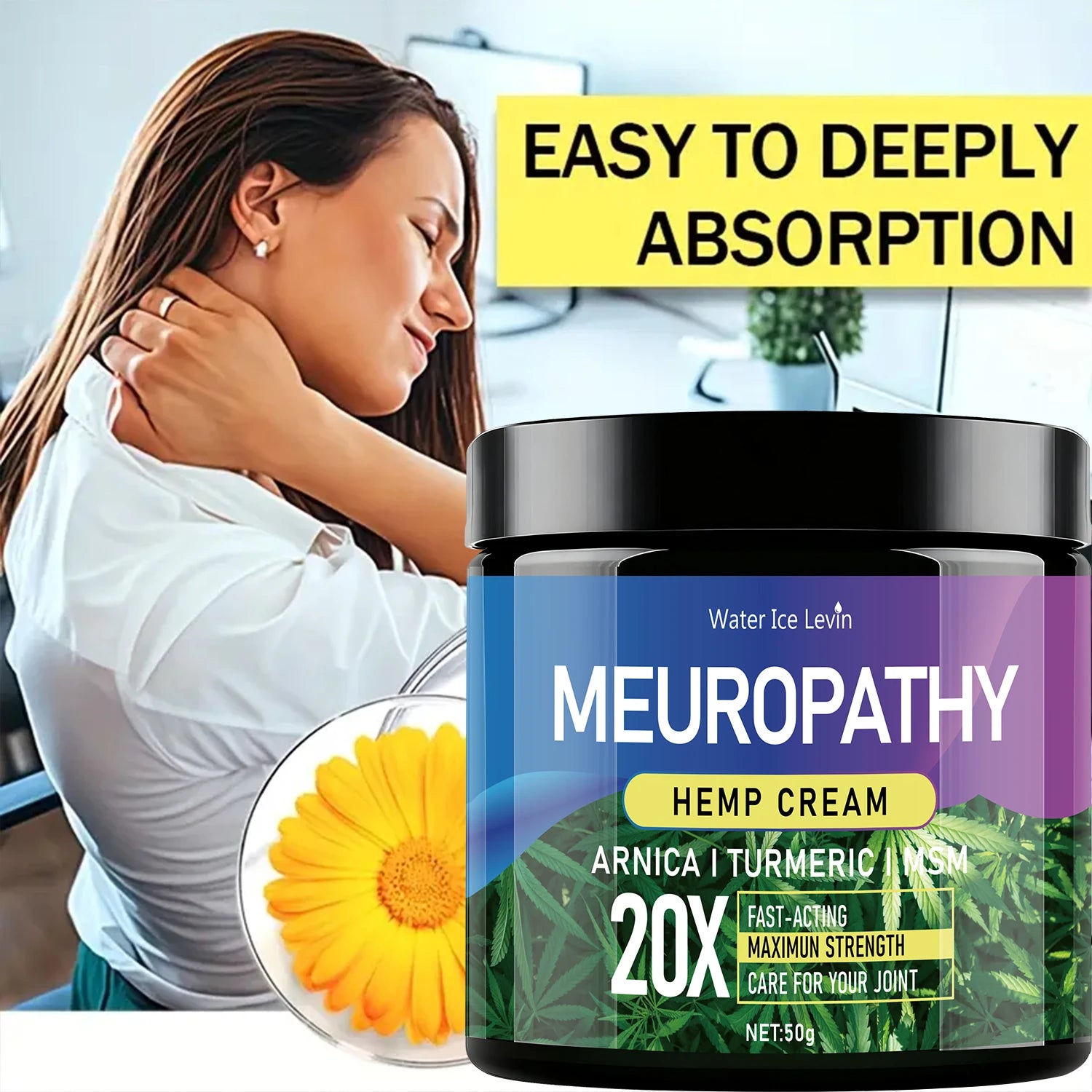 Hemp Cream (Meuropathy Joint Care): 20X Maximum Strength, Arnica/Turmeric/MSM, Fast-Acting, Moisturizes & Protects Skin Daily