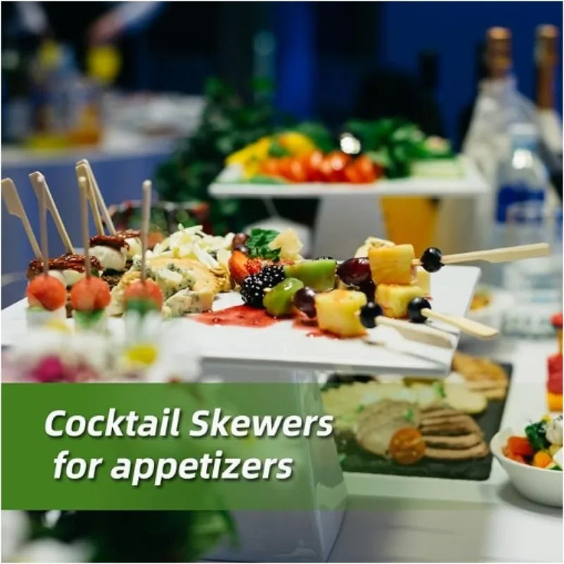 Wooden BBQ Skewers Hamburger Garnish Bamboo Sticks 12cm Disposable Forks Barbecue Sandwich Fruit Cooking Tools Party Accessories