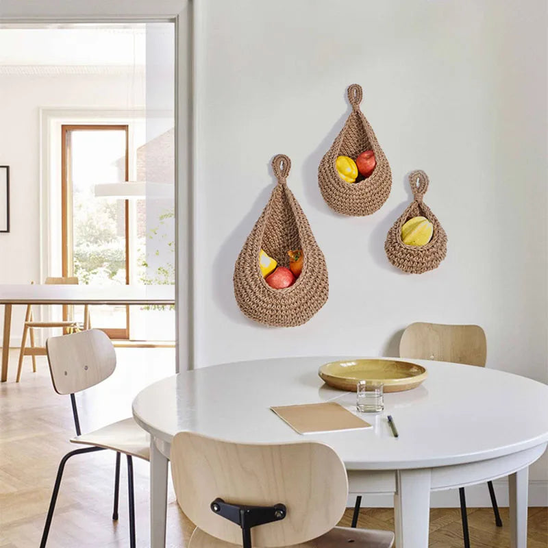 Wall-mounted Vegetable Basket Fruit and Sundry Basket Natural Wicker Weave Storage Basket Kitchen Storage Home Decoration