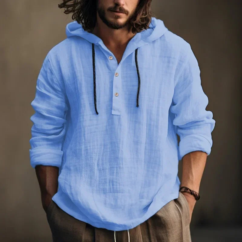 New2026 Men's Casual Cotton Linen Shirts Hoodies Comfortable Breathable Solid Pullovers Tops Soft Daily Wear Men's Clothing Tops