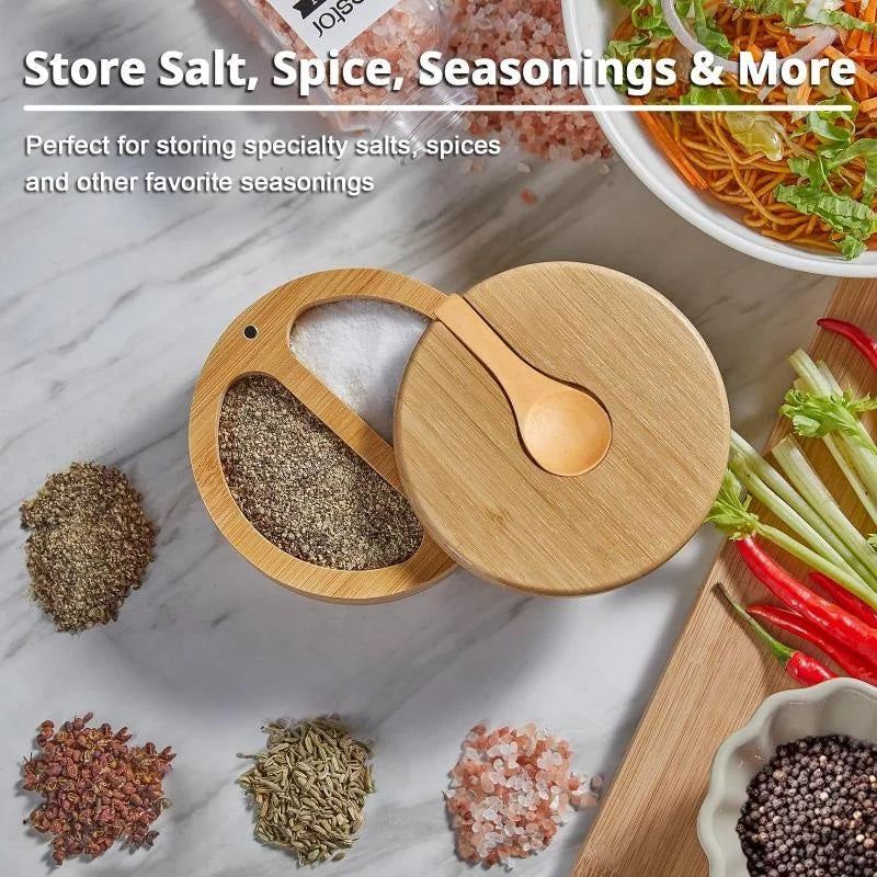 New Kitchen Convenience Tools Bamboo Salt Jar Kitchen Seasoning Bottle Circular Bamboo Seasoning Box Spice Rack Accessories