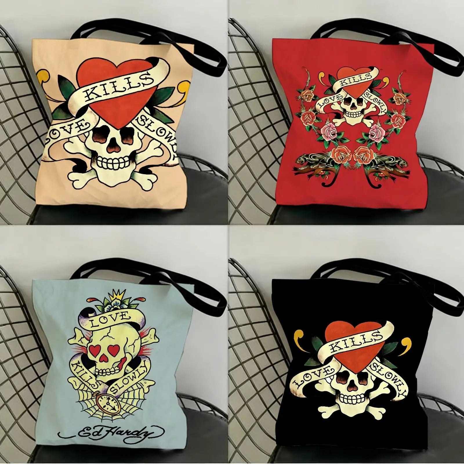 Fashion e-EdS H-HardyS Storage Bags Canvas Double-Sided Print Fashion Shoulder Tote Shopping Bag Gift Eco Handbags