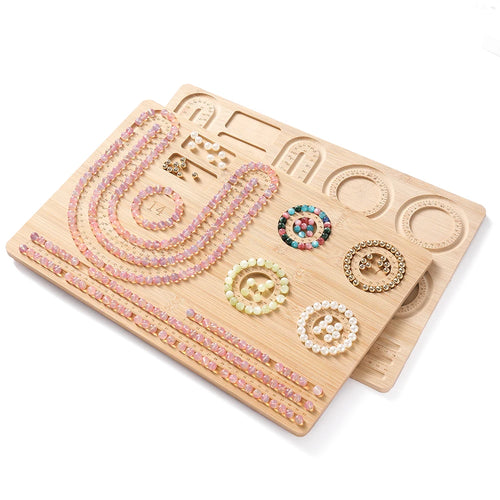 Bamboo bead board with grooved channels for beading