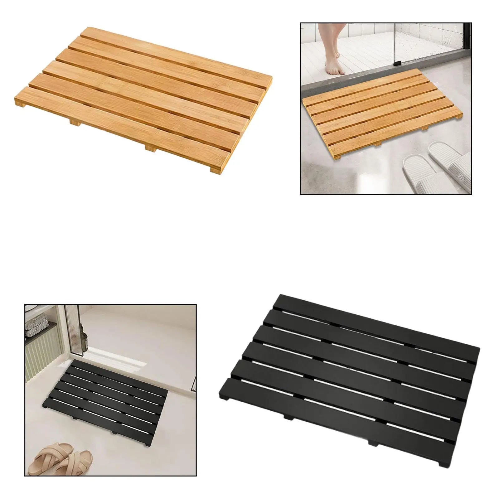 Wooden Bamboo Bath Mat Anti Slip Waterproof Quick Drying Shower Floor Mat for Bathroom Toilet Balcony