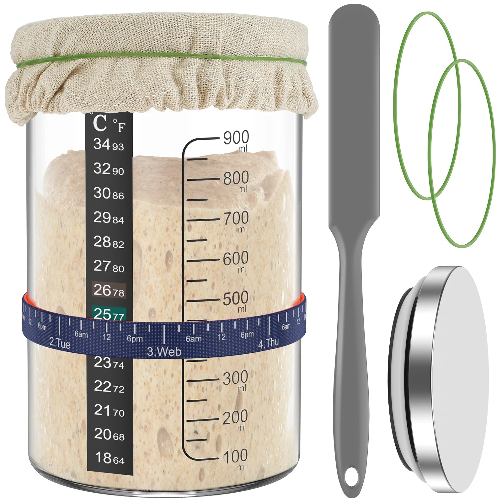 Sourdough Starter Jar Kit Sourdough Starter Container Baking Fermentation Jar Food Storage Jar Kitchen Bread Baking Accessories