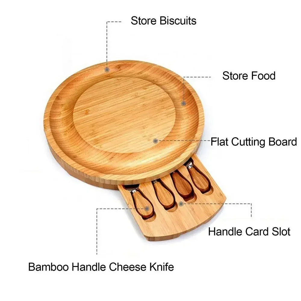 Bamboo Charcuterie Drawer Board Set Charcuterie Chopping Block Knives Bamboo Cheese Board With Grooved Cutlery Cheese Knives