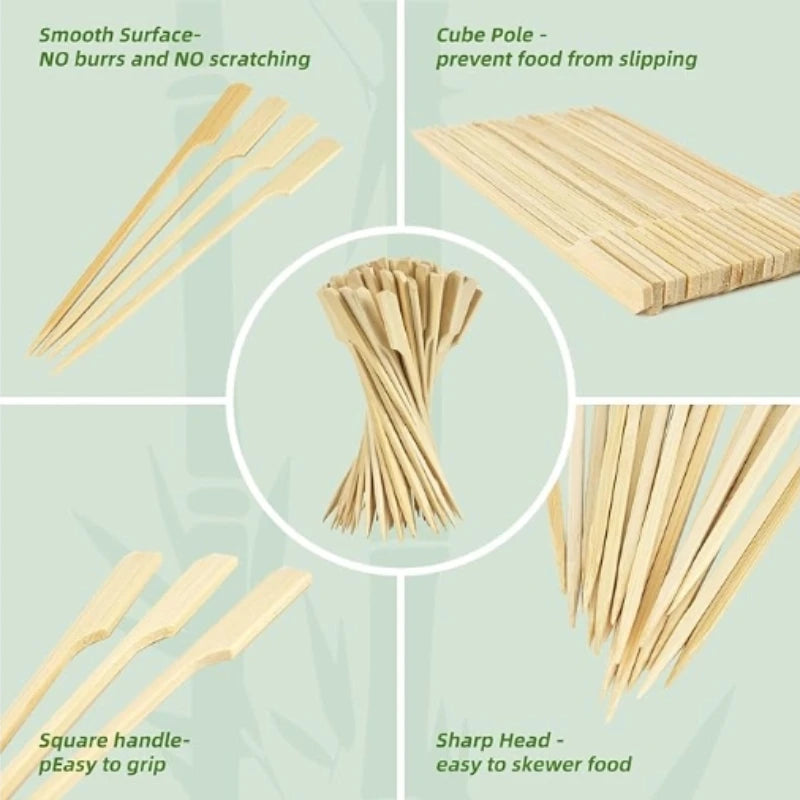 Wooden BBQ Skewers Hamburger Garnish Bamboo Sticks 12cm Disposable Forks Barbecue Sandwich Fruit Cooking Tools Party Accessories