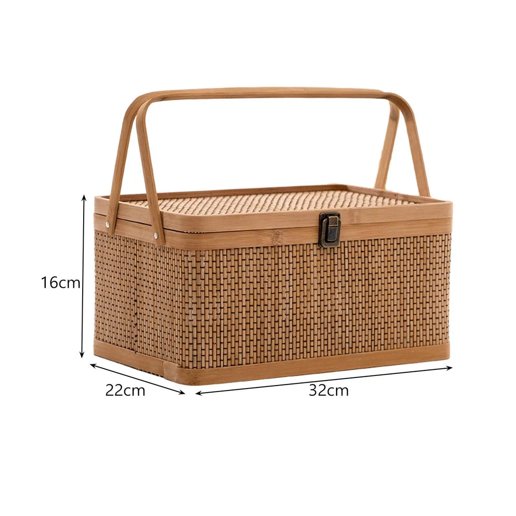 Handcrafted Bamboo Basket with Handle and Lid Durable Snack Fruit Storage for Picnic Camping and Home Use
