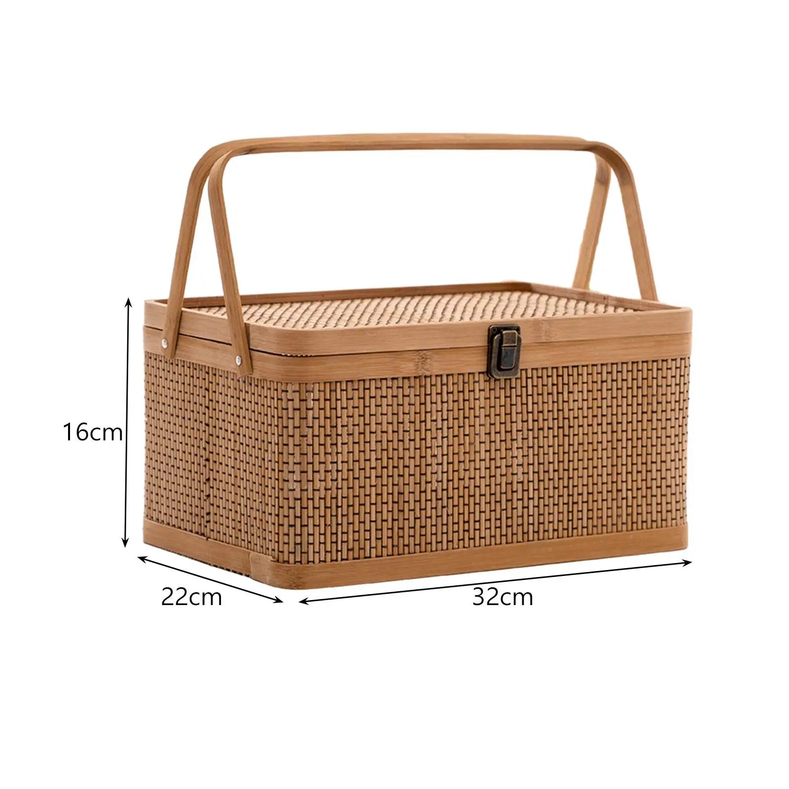 Handcrafted Bamboo Basket with Handle and Lid Durable Snack Fruit Storage for Picnic Camping and Home Use
