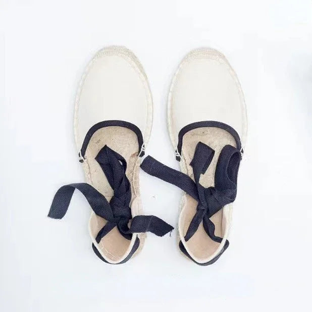 Shoes for Women Hemp Rope Bottom Ladies Sandals Flat Shoes Women Strappy Fisherman Sandals Women Spring and Summer Lace Students