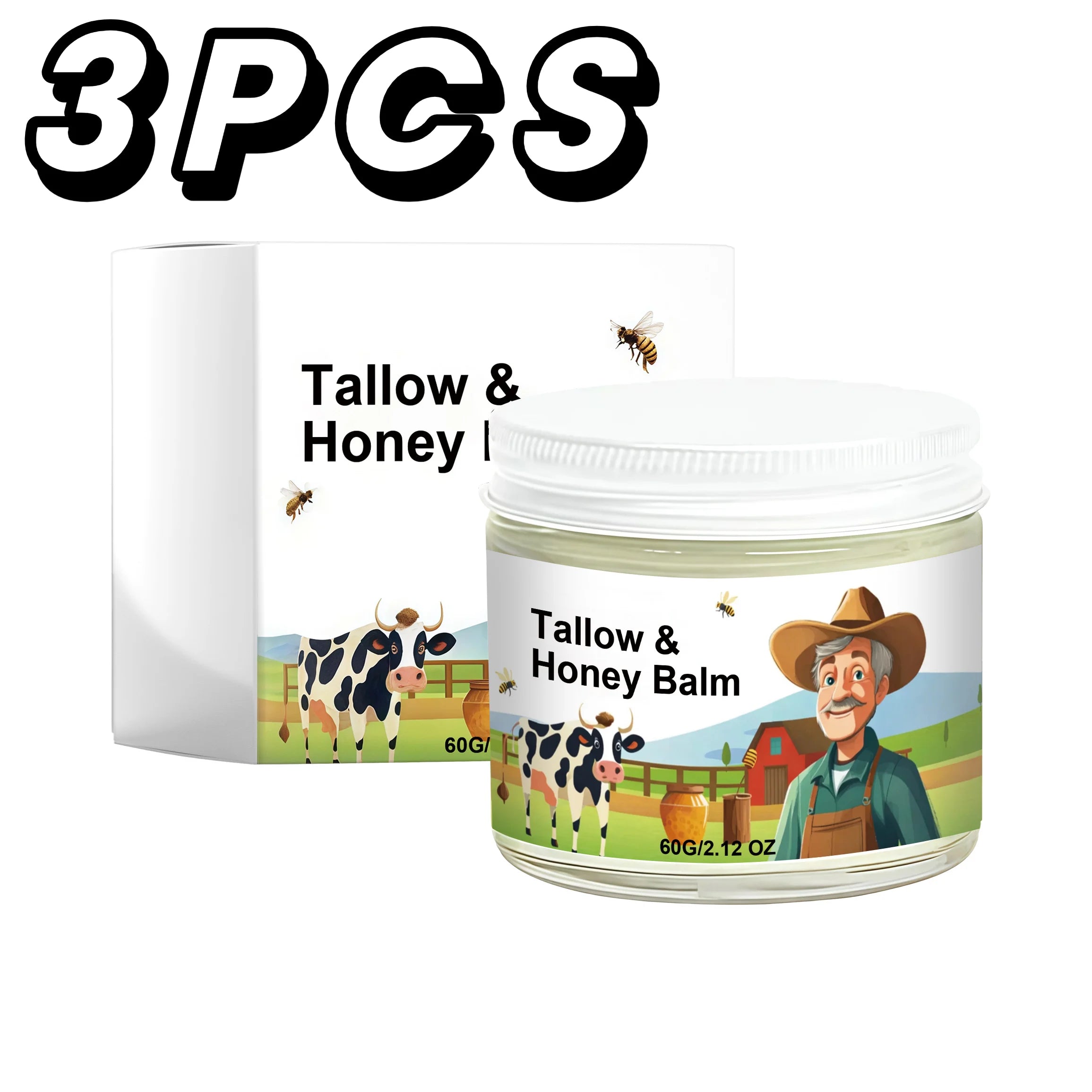 Organic Grass-Fed Beef Tallow Balm with Raw Honey - Moisturizing Cream for Soft, Smooth Skin - Handmade All-Natural Moisturizer