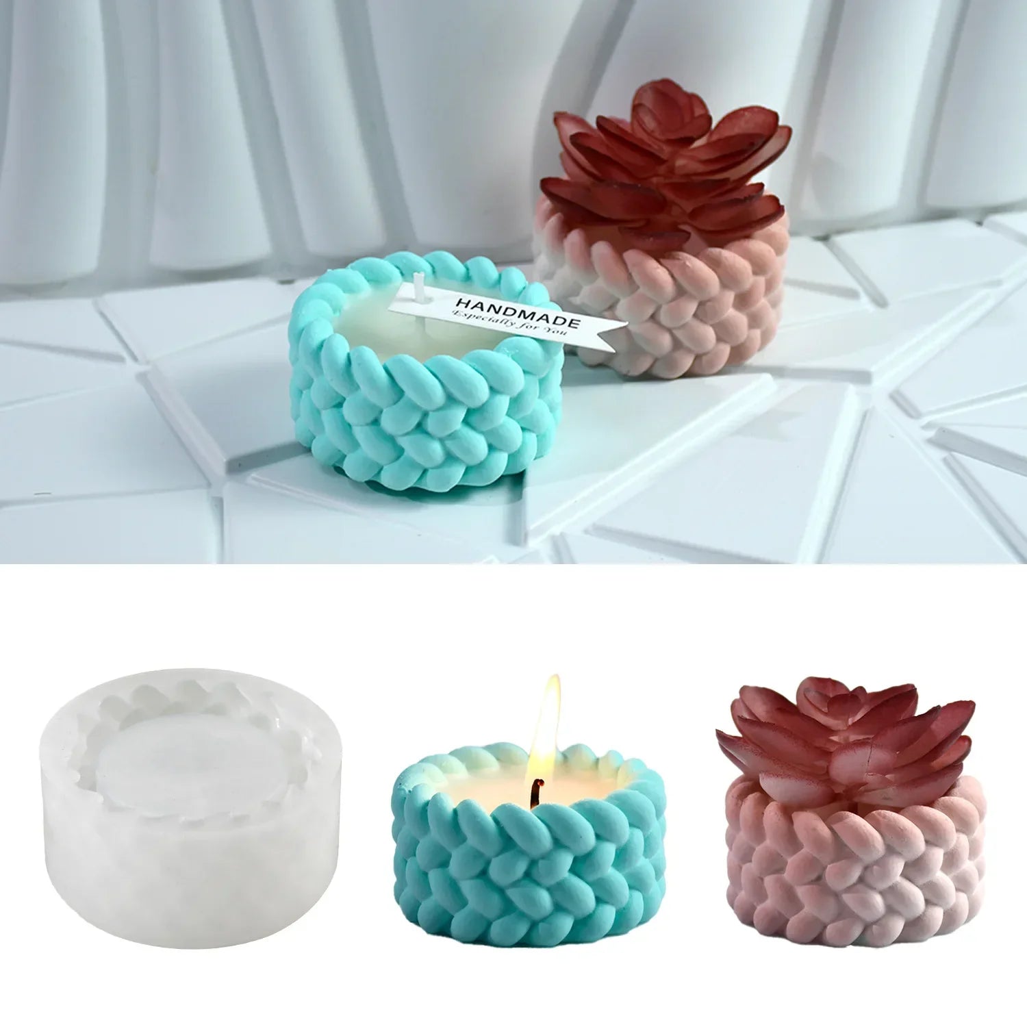 Hemp Rope Candle Cup Silicone Mold DIY Succulent Flower Pot Home Decor Molds Cement Gypsum Resin Clay Craft Storage Box Mould