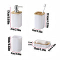 4 pcs White Bamboo Bathroom 4-Piece Set: Soap Dispenser, Toothbrush Holder, Mouthwash Cup, Soap Dish