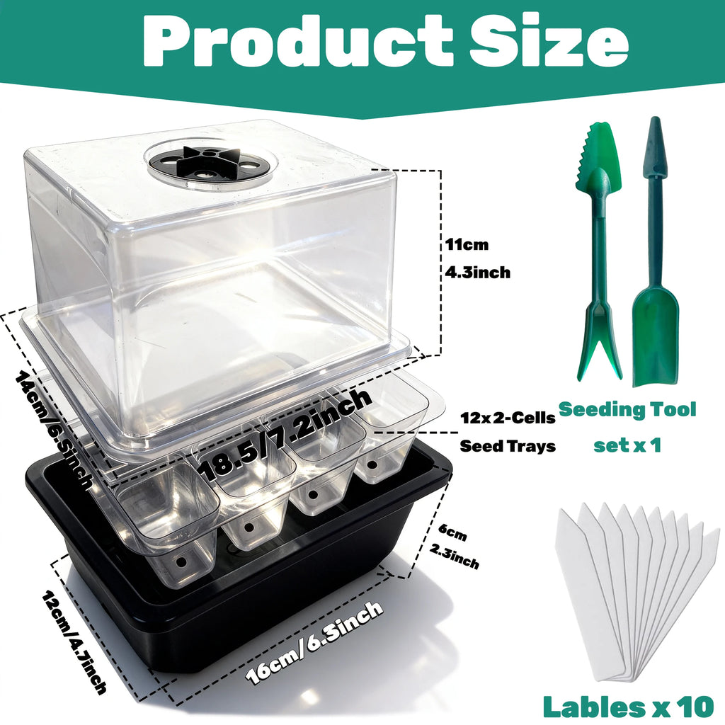 Seed Starter Kit with Built-in Heat, 24-Cell Plant Starter Tray Set, 2-Pack Propagation Trays with Humidity Dome