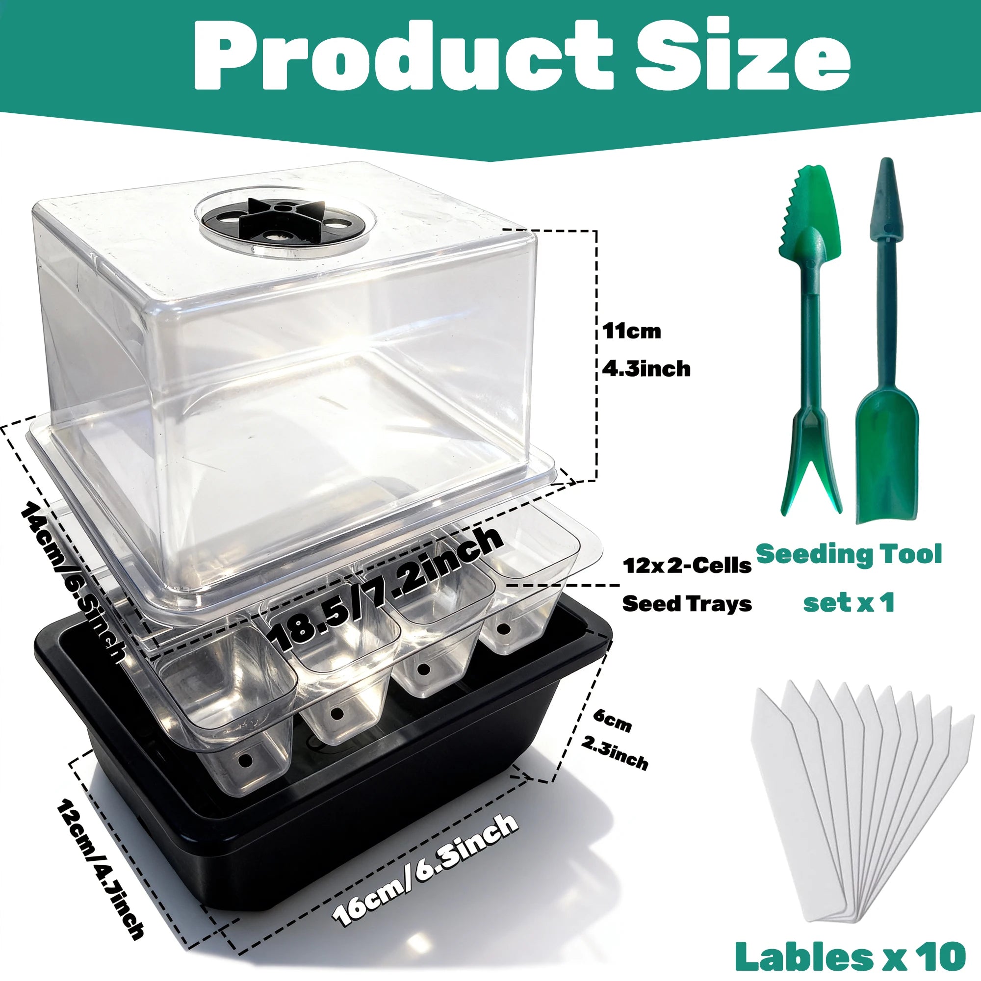 Seed Starter Kit with Built-in Heat, 24-Cell Plant Starter Tray Set, 2-Pack Propagation Trays with Humidity Dome
