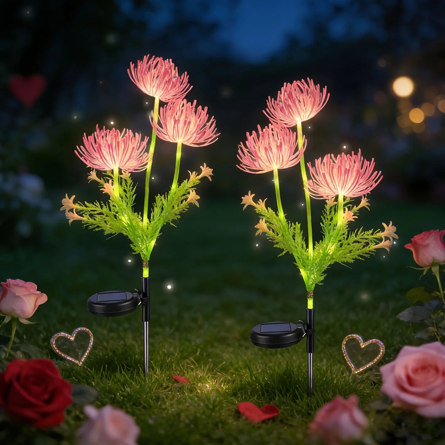 Solar Garden Lights Outdoor ,3-Heads Realistic Flower Solar Stake Lights Auto On/Off Decorative Lamp for Yard Patio Lawn Pathway