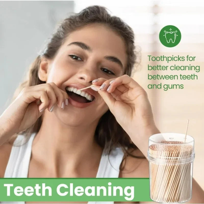 500PCS Disposable Bamboo Toothpicks Double Headed Picks Fruit Dessert Picks Home Kitchen Restaurant Portable Teeth Cleaning Tool