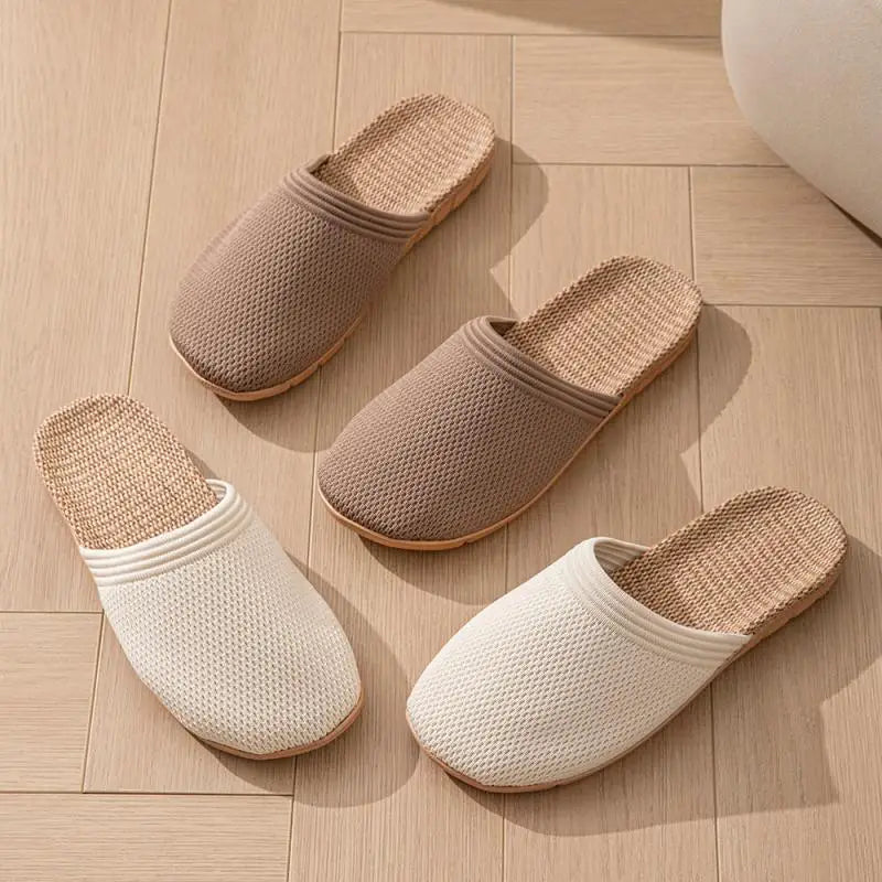 Mesh Casual Women's Slippers Home Designer Sandals Flat Summer Hemp Closed-Toe Shoes Ladies Elegant Indoor Slides Non-Slip Floor