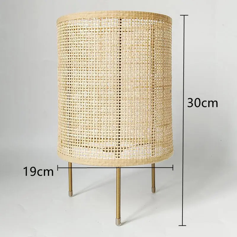 Bamboo Rattan Table Lamp Stepless Dimmable Small Beside Lamp Vintage Rattan Wooden Nightstand Lamp Bamboo Woven