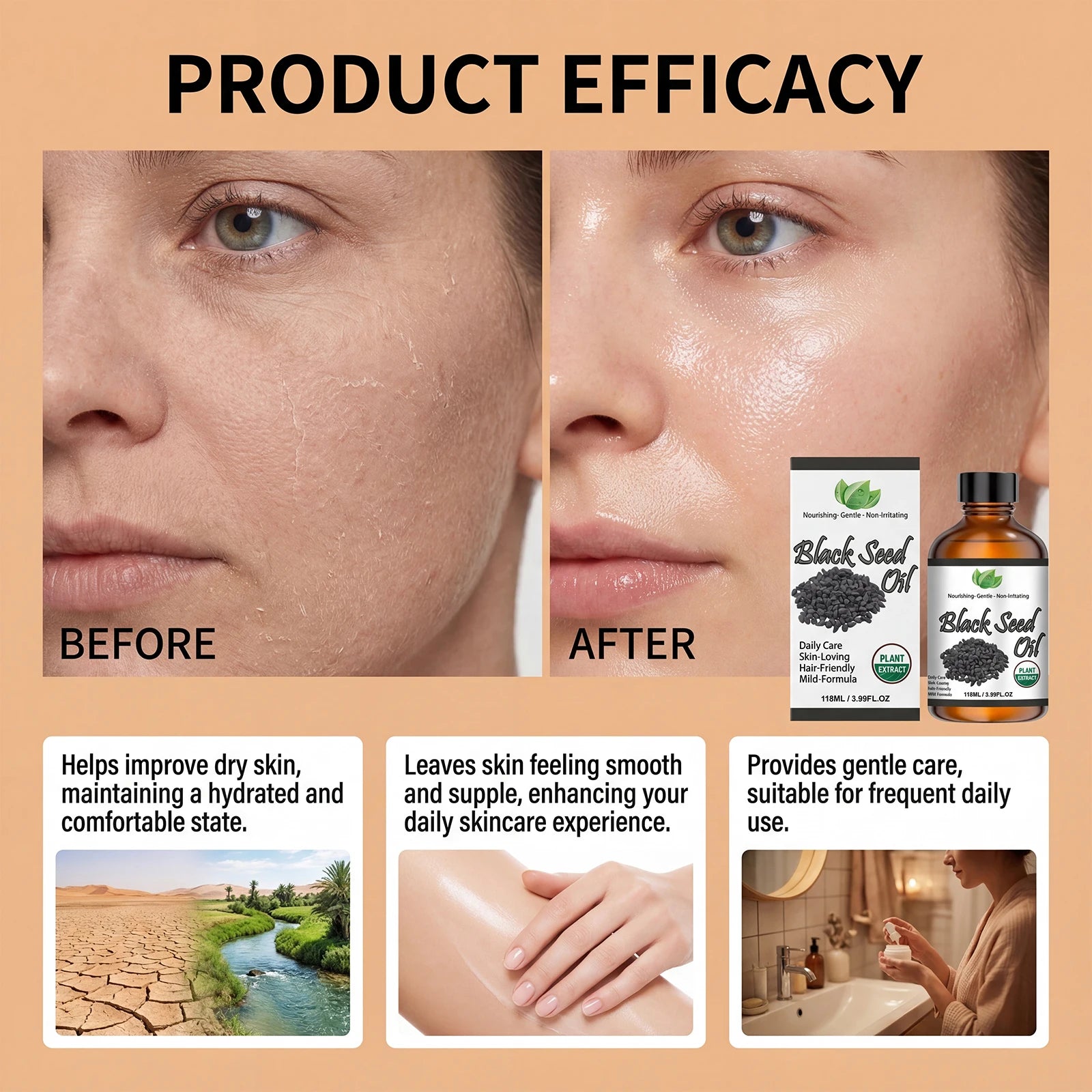 Organic Black Seed Oil Hair,Body & Face Nourishing Moisturize Essence Oil Natural Smooth Skin Care Product Multi Effect Care Oil