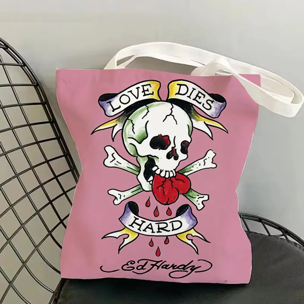 Fashion e-EdS H-HardyS Storage Bags Canvas Double-Sided Print Fashion Shoulder Tote Shopping Bag Gift Eco Handbags