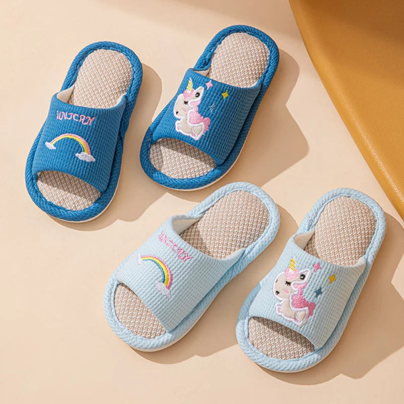 Hemp Cartoon Slippers Children Home Flats Casual Spring Summer Luxury Designer Shoes Girls Rainbow Fashion Indoor Slides Soft