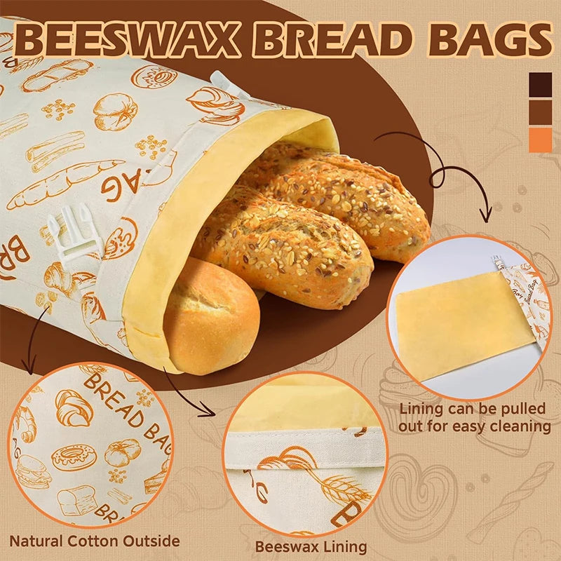 Sourdough Bread Bags Reusable Beeswax Bread Bags Large Homemade Bread Storage Bags Food Grade Cotton Beeswax Bags
