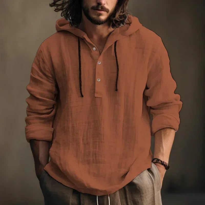 New2026 Men's Casual Cotton Linen Shirts Hoodies Comfortable Breathable Solid Pullovers Tops Soft Daily Wear Men's Clothing Tops