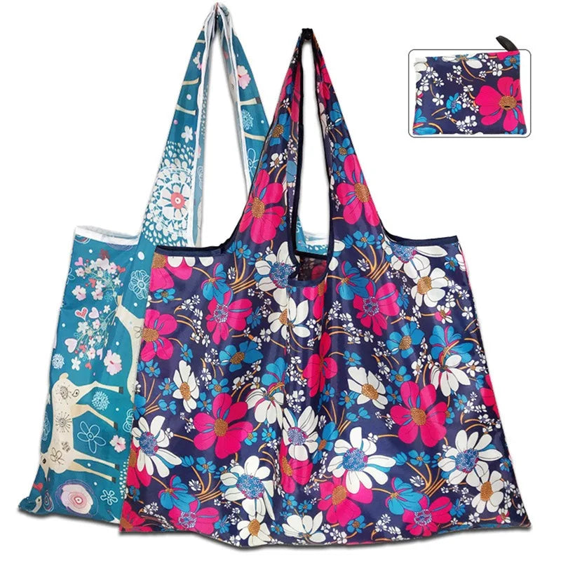 Reusable Shopping Bags Women Foldable Tote Bag Portable Cloth Eco Grocery Bag Folding Large Capacity Fruit Vegetable Handbags