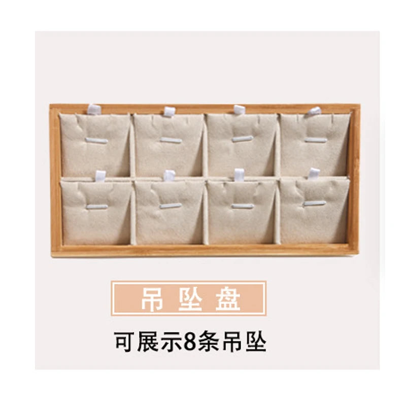 Natural Bamboo Solid Wood Jewelry Display Tray Necklace Ring Earring Storage Box Jewelry Display Plate