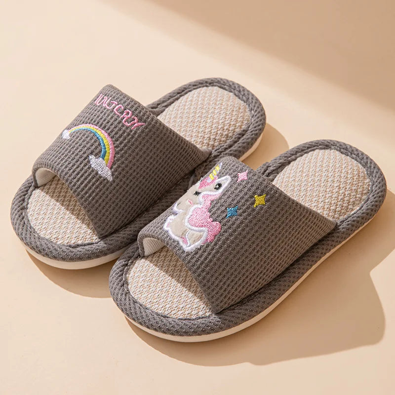 Hemp Cartoon Slippers Children Home Flats Casual Spring Summer Luxury Designer Shoes Girls Rainbow Fashion Indoor Slides Soft