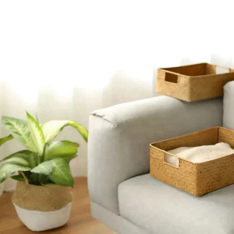 Zerolife Natural Woven Seagrass Basket, Straw Wicker Storage Container for Home Table, Fruit Bread Towels & Small Kitchen