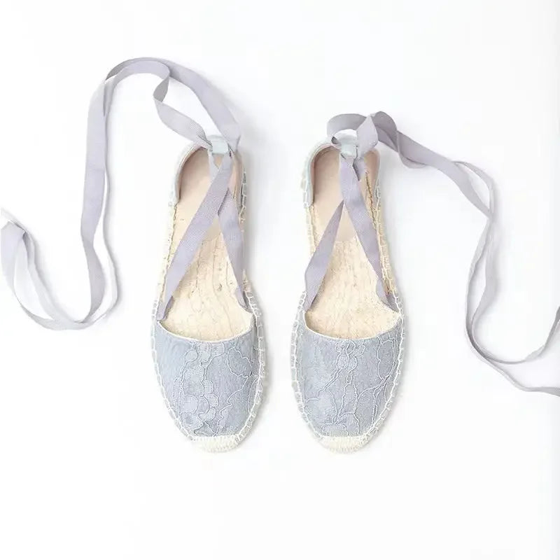 Shoes for Women Hemp Rope Bottom Ladies Sandals Flat Shoes Women Strappy Fisherman Sandals Women Spring and Summer Lace Students