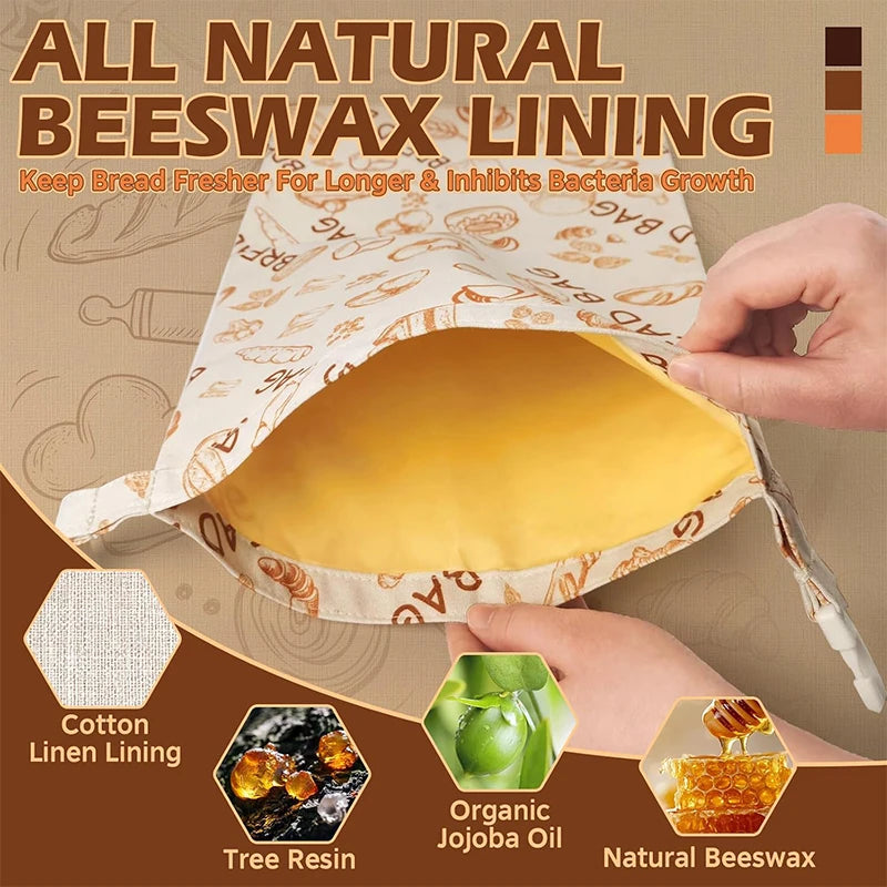 Sourdough Bread Bags Reusable Beeswax Bread Bags Large Homemade Bread Storage Bags Food Grade Cotton Beeswax Bags