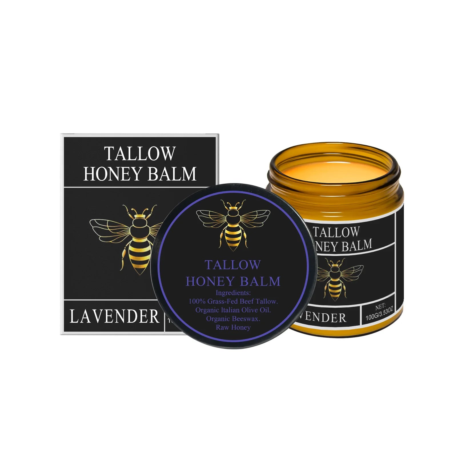 Organic Grass-Fed Beef Tallow Balm with Raw Honey Soft Smooth Skin Lavender Citrus Whipped Anti-Aging Face Body Moisturize Cream