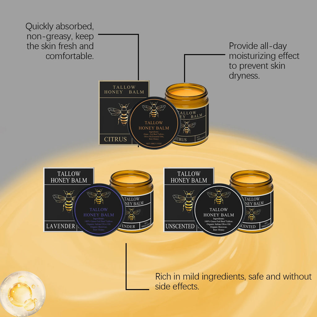 Organic Grass-Fed Beef Tallow Balm with Raw Honey Soft Smooth Skin Lavender Citrus Whipped Anti-Aging Face Body Moisturize Cream