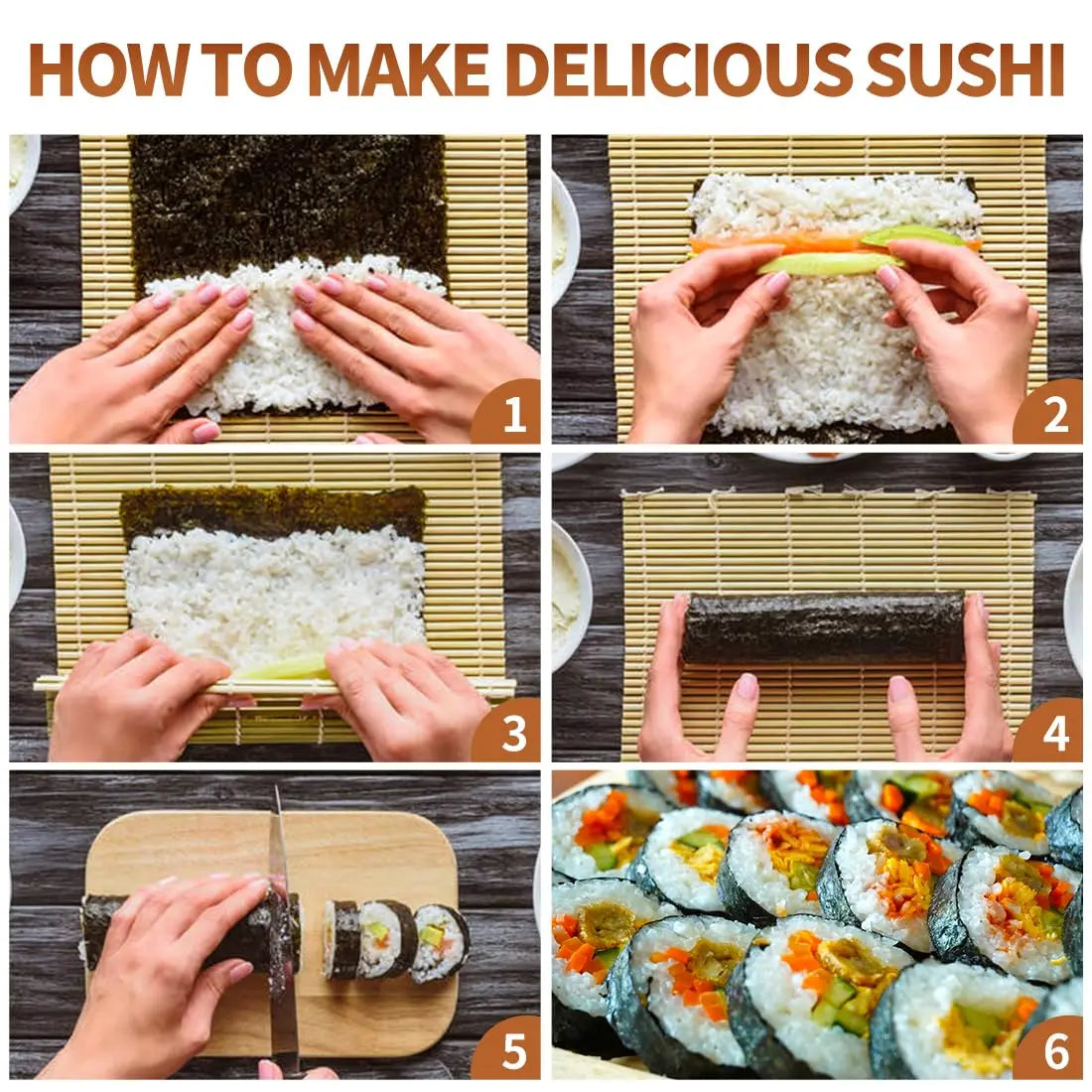 Sushi Making Set With Various Styles Of Bamboo Sushi Mats, Bazooka Chopsticks, Sushi Molds, Bamboo Wooden Spoons, Kitchen Tools