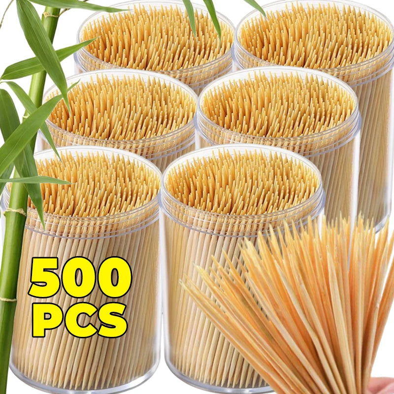 500PCS Disposable Bamboo Toothpicks Double Headed Picks Fruit Dessert Picks Home Kitchen Restaurant Portable Teeth Cleaning Tool