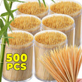 500PCS Disposable Bamboo Toothpicks Double Headed Picks Fruit Dessert Picks Home Kitchen Restaurant Portable Teeth Cleaning Tool