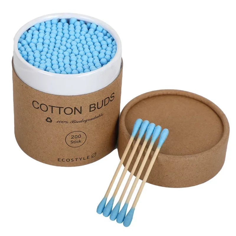 200Pcs Bamboo Cotton Swab Wood Sticks Soft Cotton Buds Cleaning of Ears Tampons Health Beauty Disposable Colored Cotton Swabs