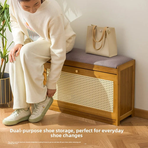 Bamboo and wood shoe cabinet