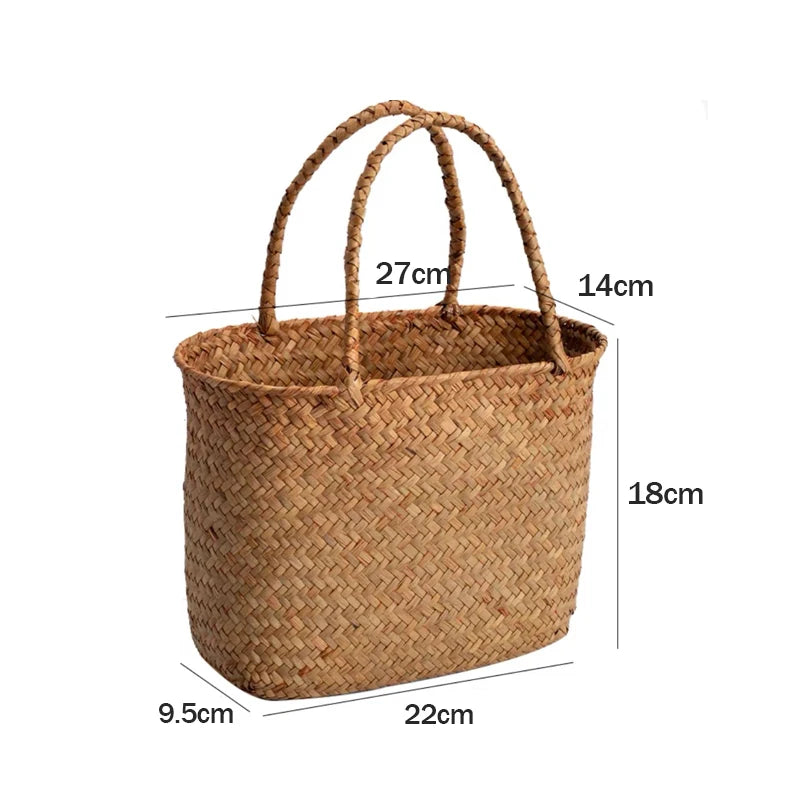 Rural style handmade bamboo woven handbag suitable for beach vacations, camping, and picnics, Available in 2 sizes