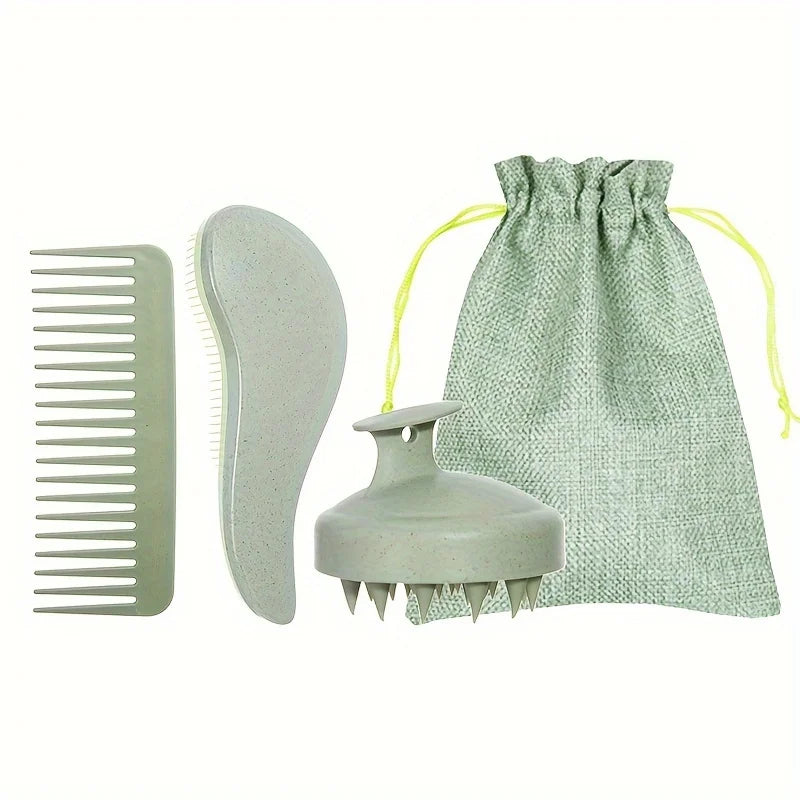 Eco-Friendly Hair Brush Set Soft Bristles & Portable Silicone Scalp Massager with Colorful Gift Set - for Normal Hair Types